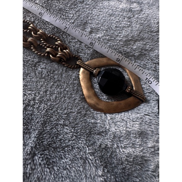 Chicos Gold Tone Chunky Link Necklace Black Faceted Gemstone Pendant - Picture 7 of 7